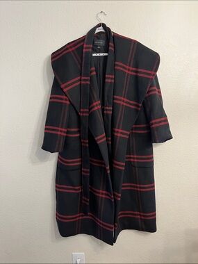 Ann Taylor Black Coat with Red Plaid